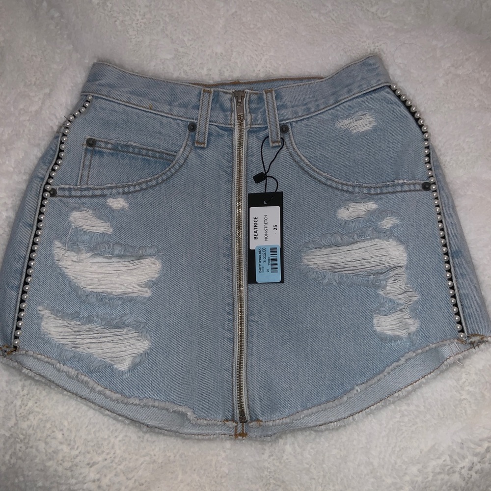 Carmar Beatrice Denim Skirt with Pearls